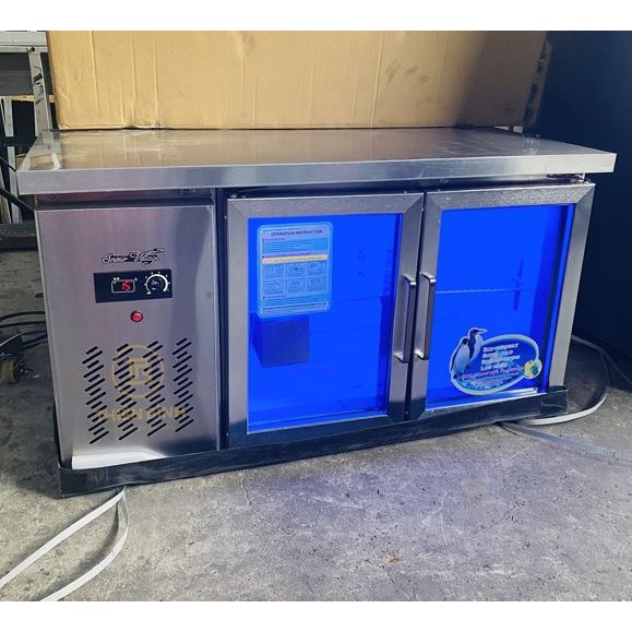 Bàn mát cánh kính 1.2m, bàn lạnh inox cánh kính