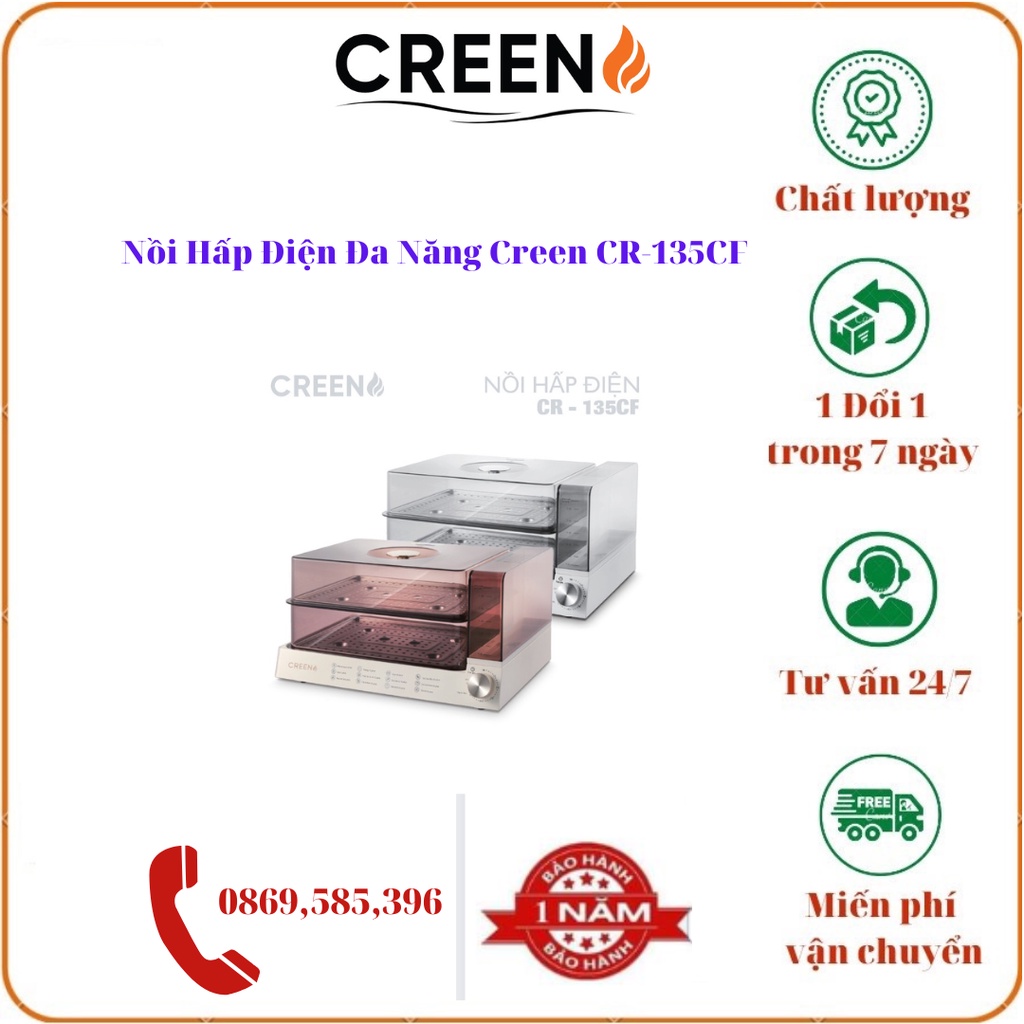 Nồi Hấp Điện Đa Năng Creen CR-135CF- Hấp Rau Củ Quả, Hải Sản