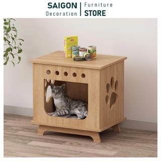  Nhà cho mèo chuồng mèo gỗ giá rẻ mẫu cửa ngang thiết kế hiện đại di chuyển linh hoạt – SGP205 
