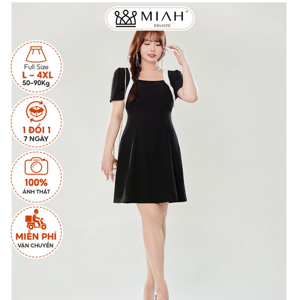 Đầm bigsize nữ 50-90kg váy thiết kế sọc vai đen trắng chất umi Hàn mềm mát đi tiệc đi chơi cafe dạo phố MIAH DA0004