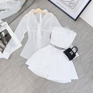 SET ÁO XOẮN EO + CROP TRẮNG + SHORT