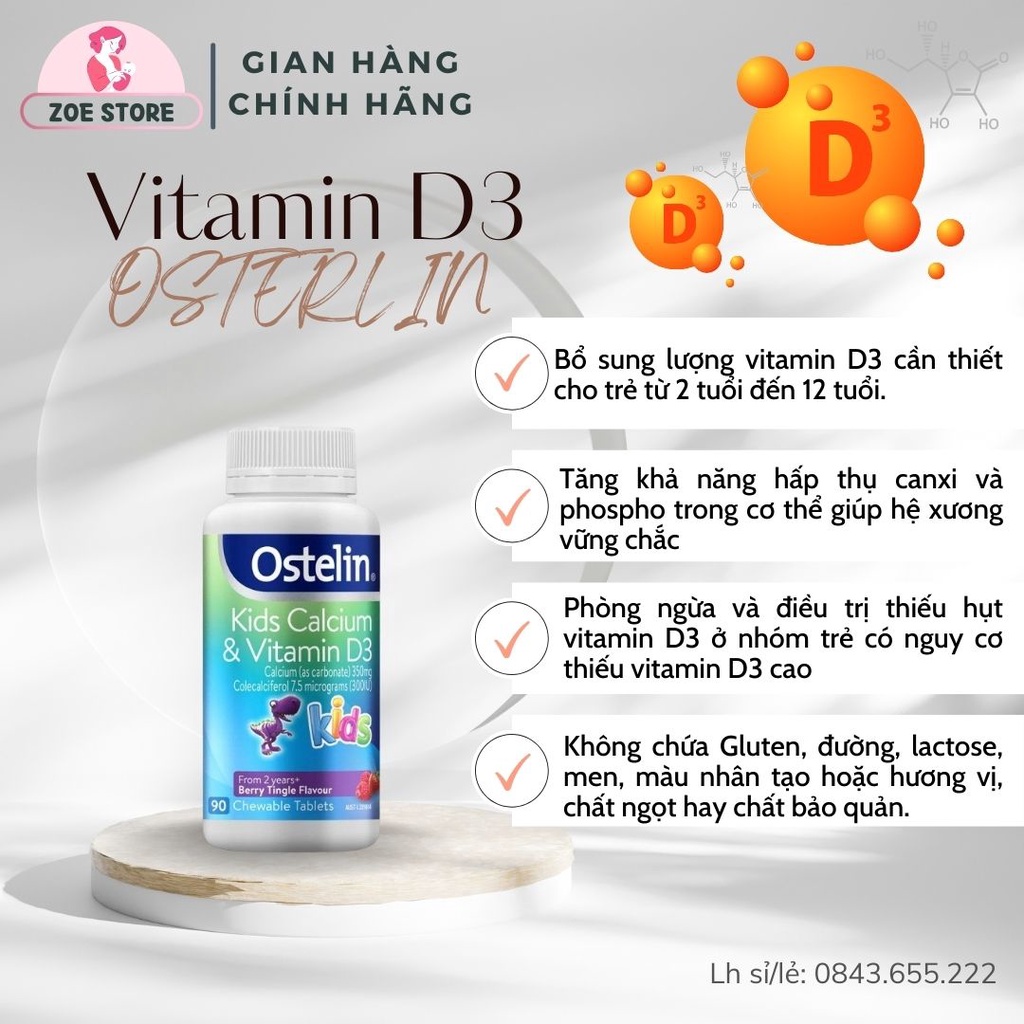 Vitamin D3 OSTERLIN 90 viên xilanh bổ sung cho bé 2 tuổi trở lên