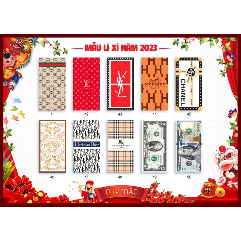 Lì xì cực đỉnh 10 cái mẫu ngẫu nhiên năm 2023