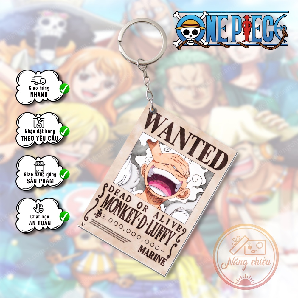 Móc khóa lệnh truy nã Anime Vua Hải Tặc - Onepiece, Dày In Sắc Nét 2 Mặt