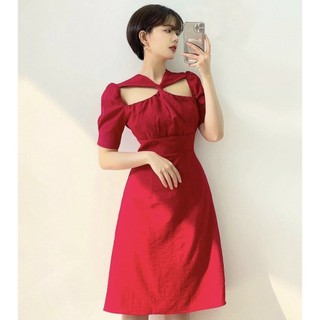 Đầm váy freesize đỏ xoắn cổ bo eo