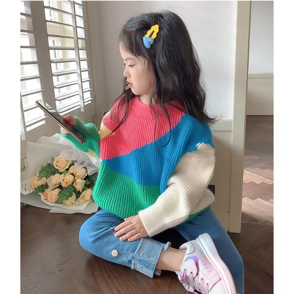 Áo Len mix màu nổi bật cho bé A952 [FORM LỚN 0.5 SIZE]