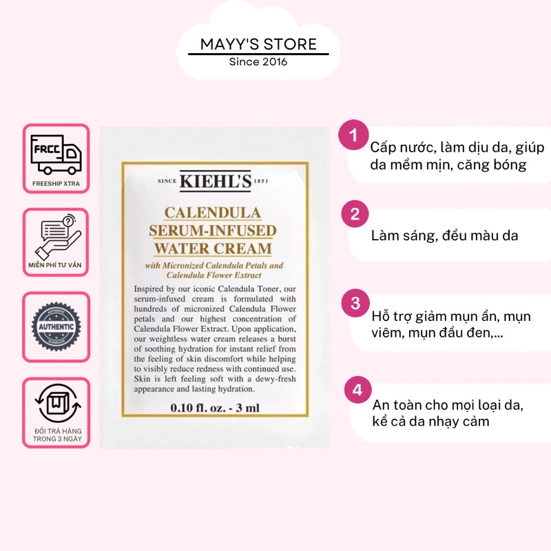 Sample Kem dưỡng Hoa cúc KIEHL'S Calendula Serum Infused Water Cream