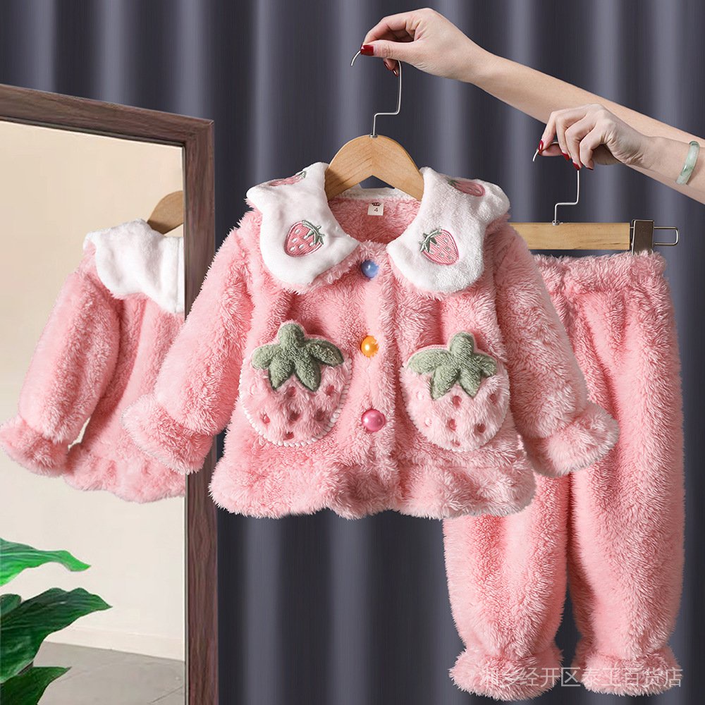 Bộ Đồ Ngủ Lông Cừu San Hô Giữ Ấm Mùa Thu Đông Phong Cách Hàn Quốc Cho Bé Gái 0Acv 11.11 50%