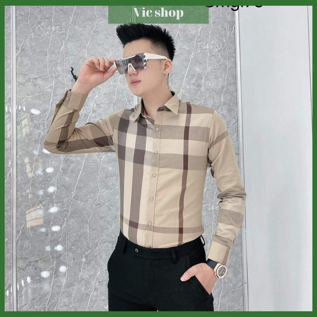 Áo sơ mi nam tay dài SM0321-002 quảng châu, thấm hút mồ hôi tốt, họa tiết kẻ, dáng body, không xù