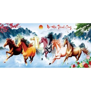 Tranh thêu mã đáo thành công 8 con ngựa 3D LV3151 |93x43cm| _ Chưa thêu