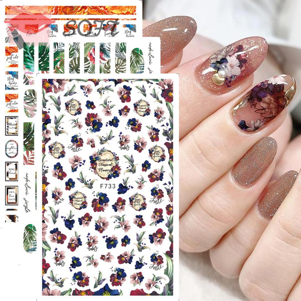 [Hàng mới về] Miếng dán trang trí móng tay họa tiết hoa lá và chữ cái phong cách 3d thủ công độc đáo
