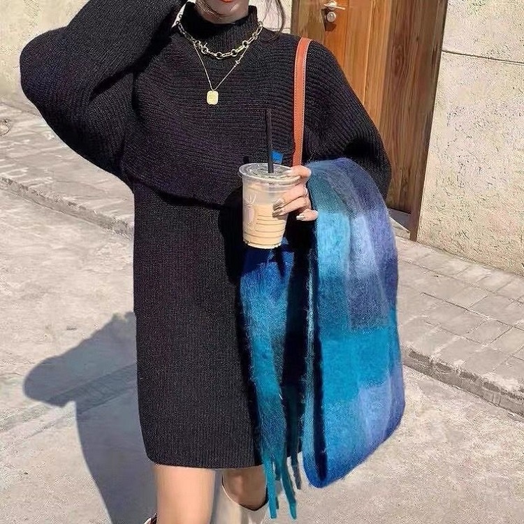 Set 2 món SUXI áo dệt kim cổ cao tay phồng kèm chân váy thời trang thu đông cho nữ