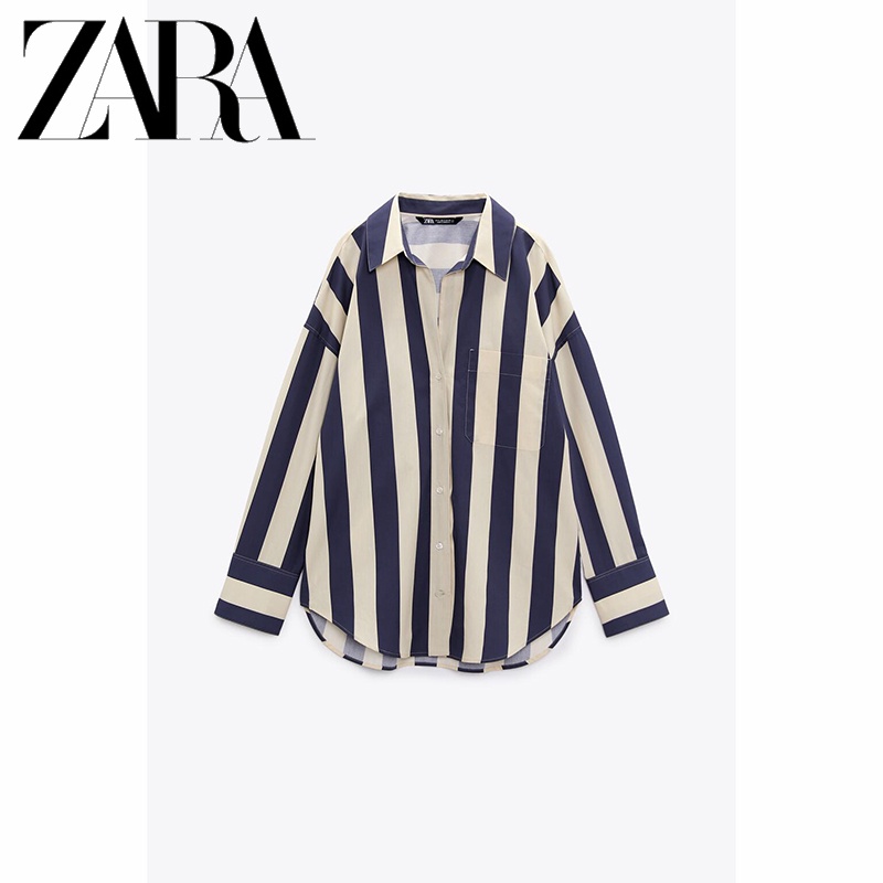 Zara Áo Sơ Mi Dáng Rộng Hoa Văn Kẻ Sọc Thời Trang Mùa Thu Đông Dành Cho Nữ