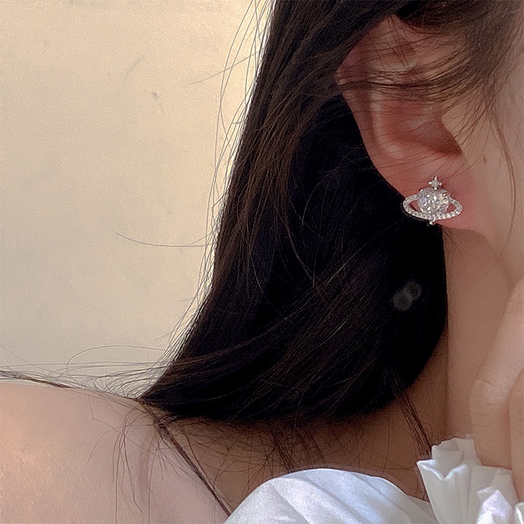 Bông Tai Mạ Bạc 925 Đính Đá Zircon Hình Hành Tinh Phong Cách Retro Hàn Quốc Cho Nữ