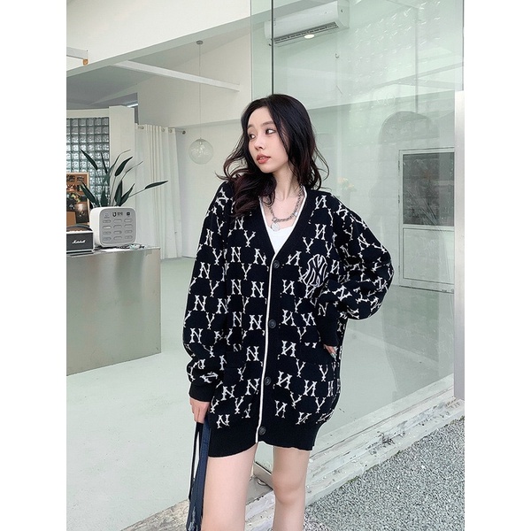 Áo Khoác Cardigan N.Y Trắng Đen Phối Viền Nam Nữ mẫu mới