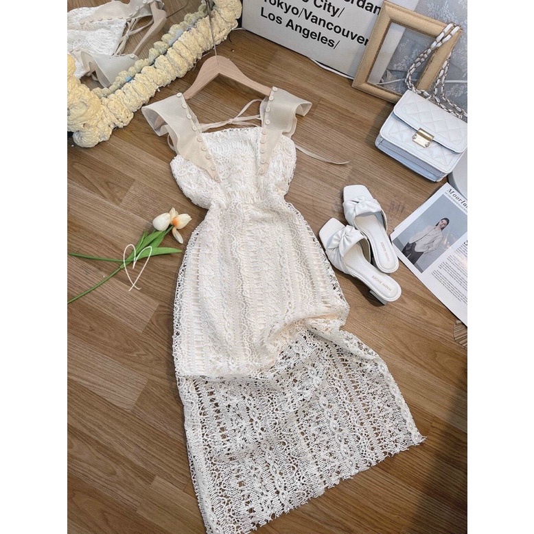 ĐẦM REN KEM BODY TAY TIÊN PHỐI NÚT VOAN