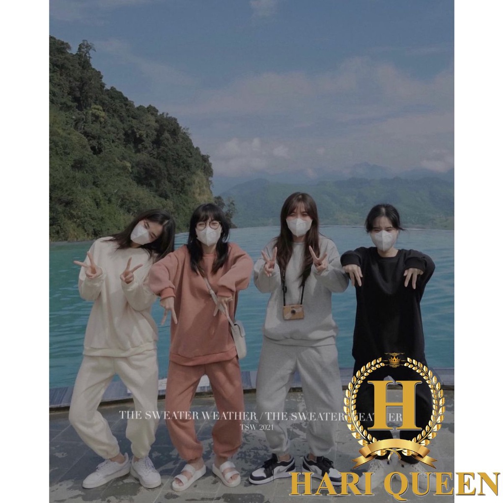 Sét Bộ Nỉ Bo Trơn Cổ Tròn Nam Nữ Nhiều Màu Freesize Chất Nỉ Cotton Đẹp Rẻ HARIQUEEN