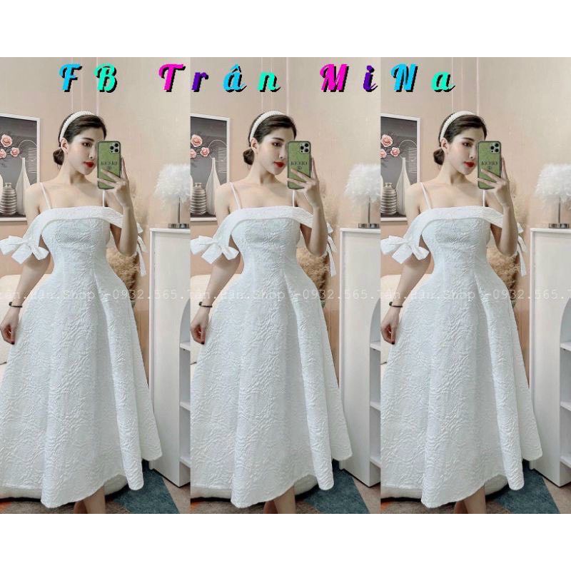 VÁY ĐŨI HOA XỐP 2 DÂY TRỄ VAI