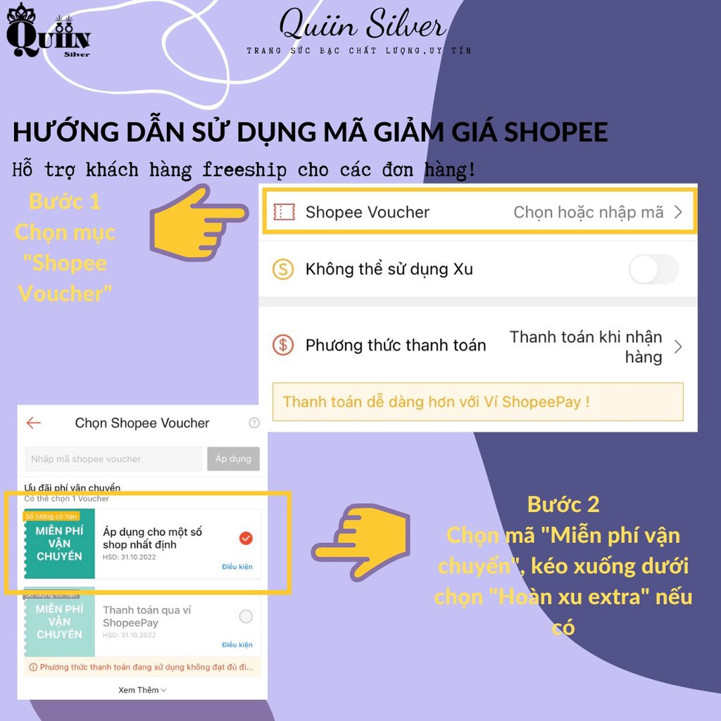 Dây chuyền/Vòng cổ bạc ta, bạc S925 Quiin - Mặt hình túi xách dành cho nữ 0188D