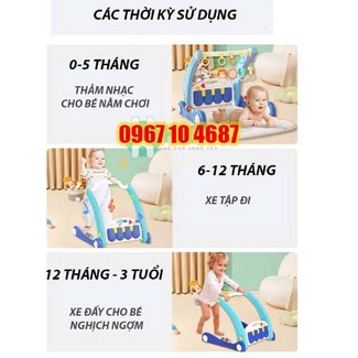 Thảm đạp nhạc, thảm nhạc đa năng 2 mặt kiêm xe tập đi 3in1 cho bé