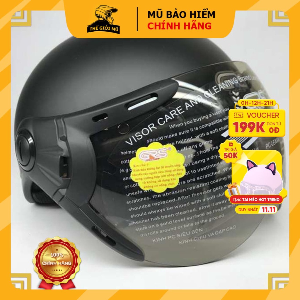 Mũ bảo hiểm nửa đầu GRS A33k Đen nhám, bảo Hành 12 Tháng chính hãng