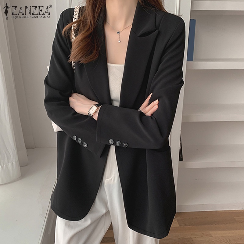 Áo khoác blazer ZANZEA tay dài màu trơn có túi thời trang dành cho nữ