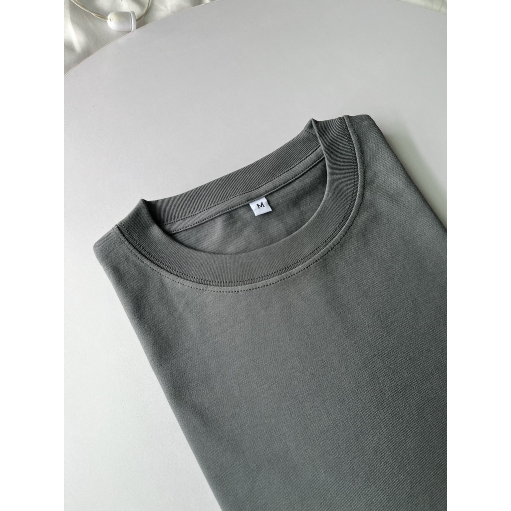 Áo thun form rộng màu xám vải 100% cotton định lượng vải dày 240g