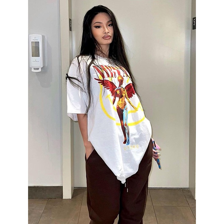 Áo Thun Vintage Nirvana IN UT ERO Tay Lỡ Unisex - Đen/Trắng Cổ Tròn | Blackwork