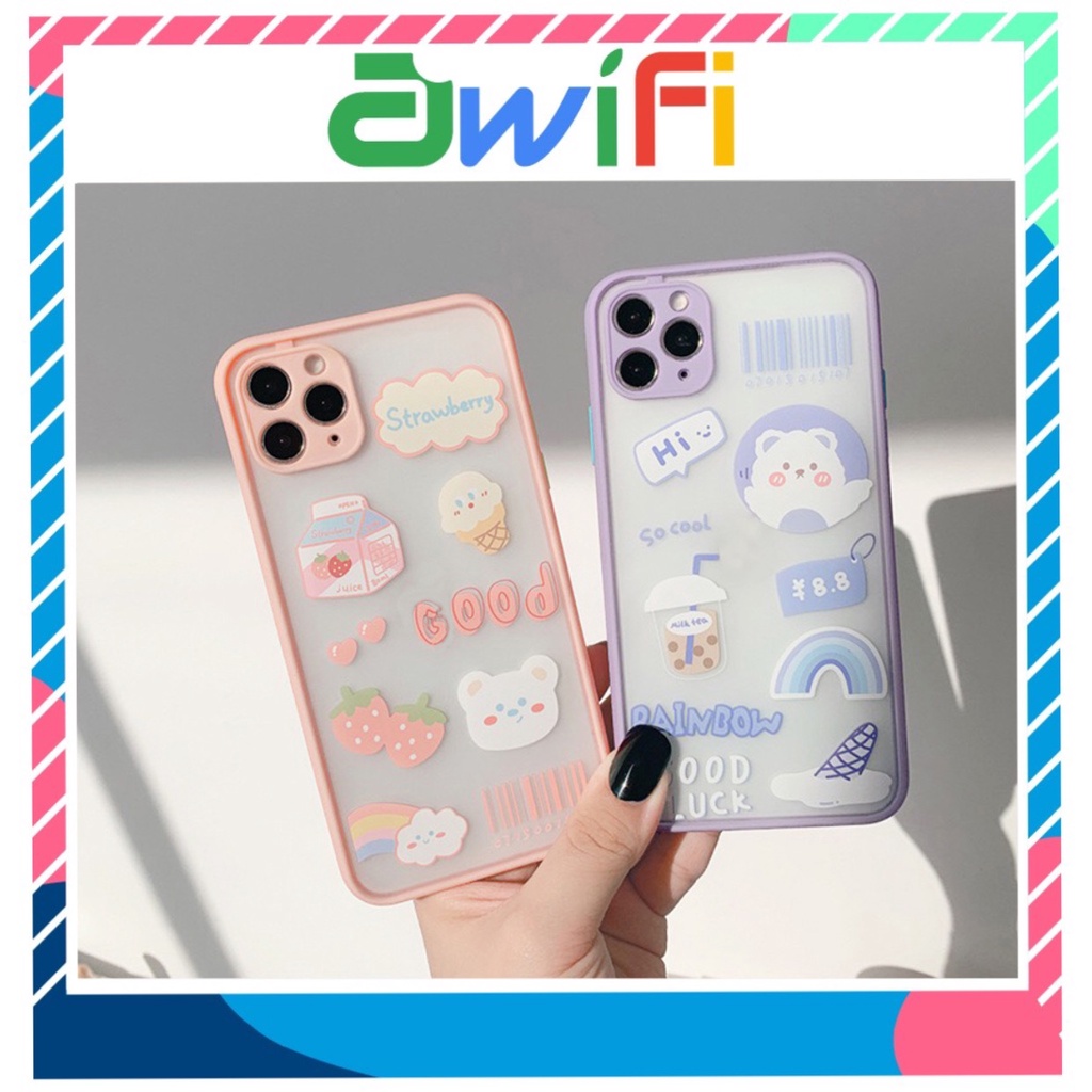 Ốp iphone - Ốp lưng viền nhám Gấu Strawberry Rainbow 6s/6splus/7/8/7plus/8plus/x/xs/xsmax/11/11promax-Sale Sốc S1-9