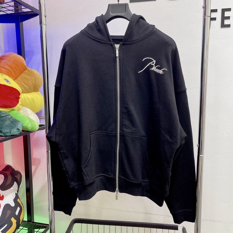 ⚡️ - Áo Khoác Rhude Black Full Zip Oversized Hoodie Logo Thêu, Áo khoác zip hoodie Rhude form rộng