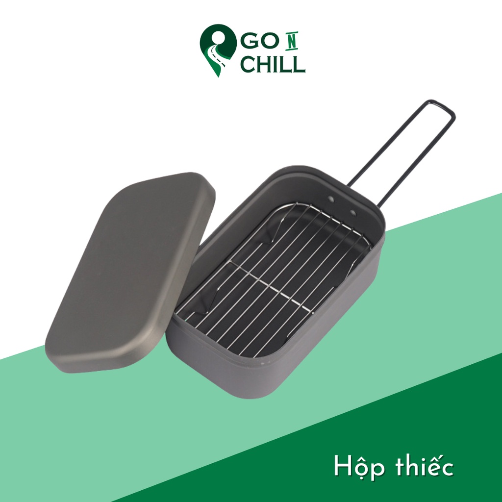 Hộp thiếc đựng cơm dã ngoại du lịch nấu ăn gấp gọn tiện lợi không gỉ có tay cầm CLS