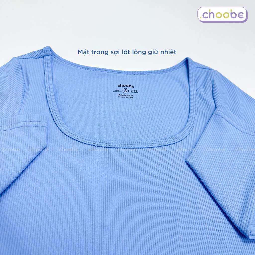 Áo giữ nhiệt nữ Choobe vải len tăm lót lông chất liệu mềm mại ấm áp kiểu cổ vuông sâu dáng ôm body trẻ trung A79