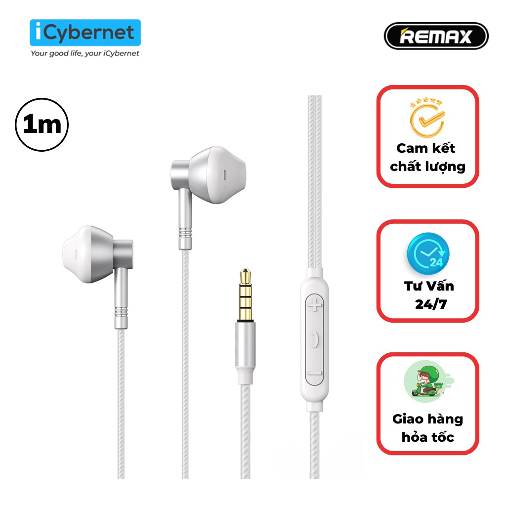 Tai nghe có dây chống ồn/Tai nghe bass mạnh mẽ tăng giảm âm lượng Mic In Ear Cho ĐT Android và Laptop Remax RM-201