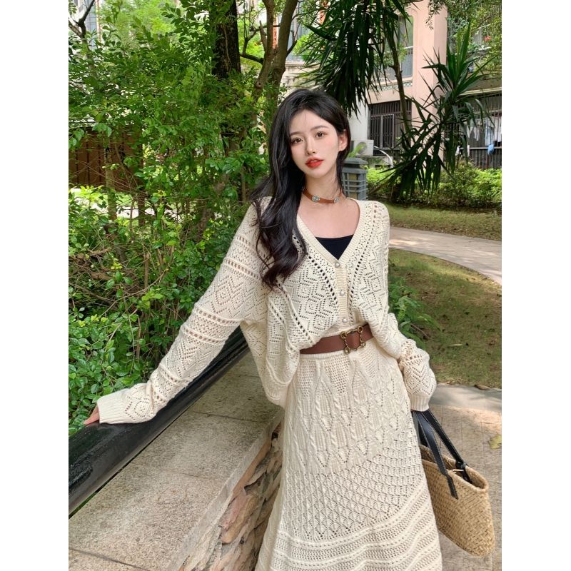 Kumikumi Áo Khoác Cardigan Dệt Kim Rỗng Dáng Dài Eo Cao Thời Trang Mùa Thu Dành Cho Bạn Nữ