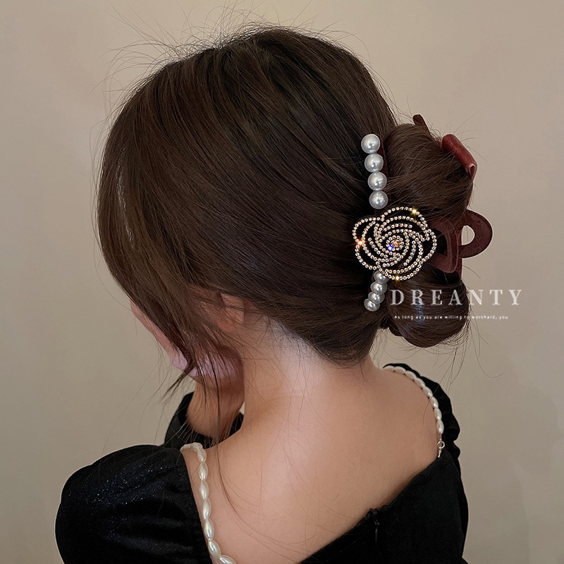 Kẹp Tóc Hình Nơ Đính Ngọc Trai Thời Trang Thu Đông Phong Cách Pháp Cổ Điển