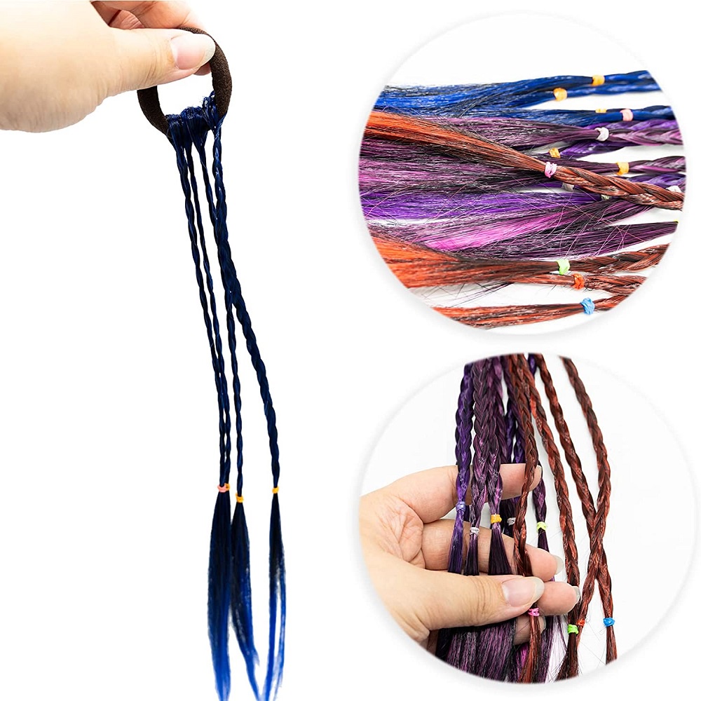 1 Băng Đô Cài Tóc Giả Thắt Bím / Tóc Giả Bằng Cao Su Màu Cầu Vồng Dành Cho Bé Gái