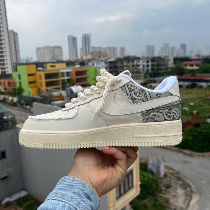 Giày thể thao AF1 dây thừng họa tiết Paisley màu kem thổ cẩm dây thừng nam nữ đi siêu êm