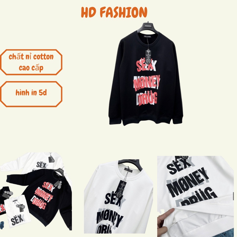 Áo Sweater Nam Áo Thun Nam Nữ Dài Tay Sex Money dug Chất Vải Nỉ Bóng Lót Lông Cao CẤp Trend 2023 Mã Aodaisex