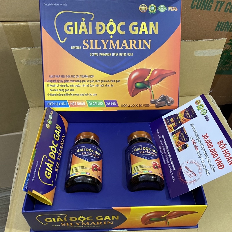 Viên uống GIẢI ĐỘC GAN SILYMARIN  hộp cao cấp 2 lọ x 30 viên giúp bảo vệ gan tăng cường chức năng gan men gan cao