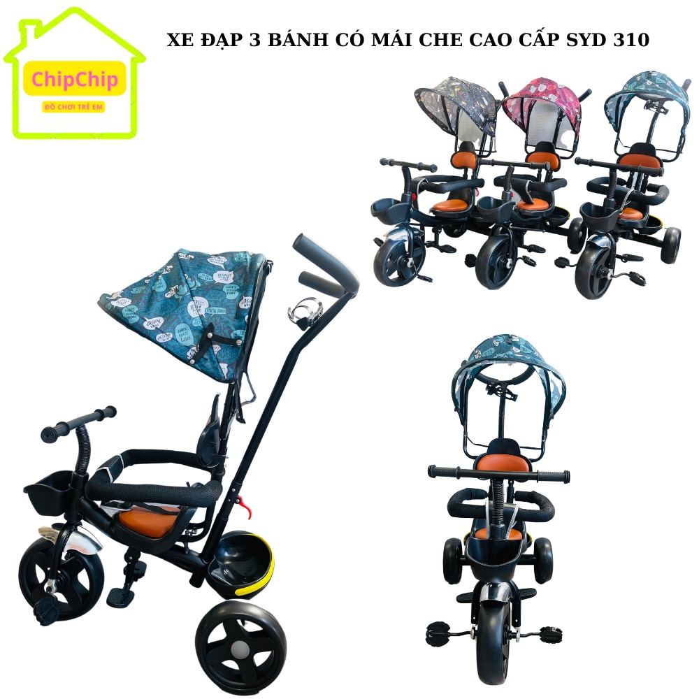 Xe đẩy 3 bánh cho bé có mái che, có cần đẩy chắc khoẻ phù hợp cho bé từ 1-5 tuổi, mã SYD 310