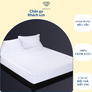 Bộ ga giường 2 vỏ gối T300 cho khách sạn Hohore bộ ga trắng sọc 3F cao cấp đủ kích thước 1m*2m - 2m2 * 2m