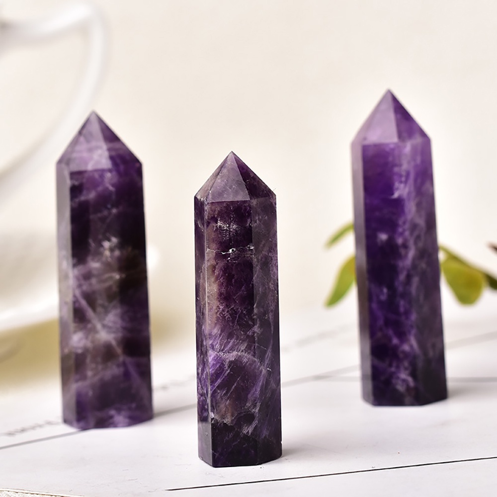 Đũa Chữa Bệnh Bằng Pha Lê Thạch Anh Tím Pha Lê| Đá Thạch Anh Reiki Chakra 6 Mặt Dùng Trang Trí Phòng