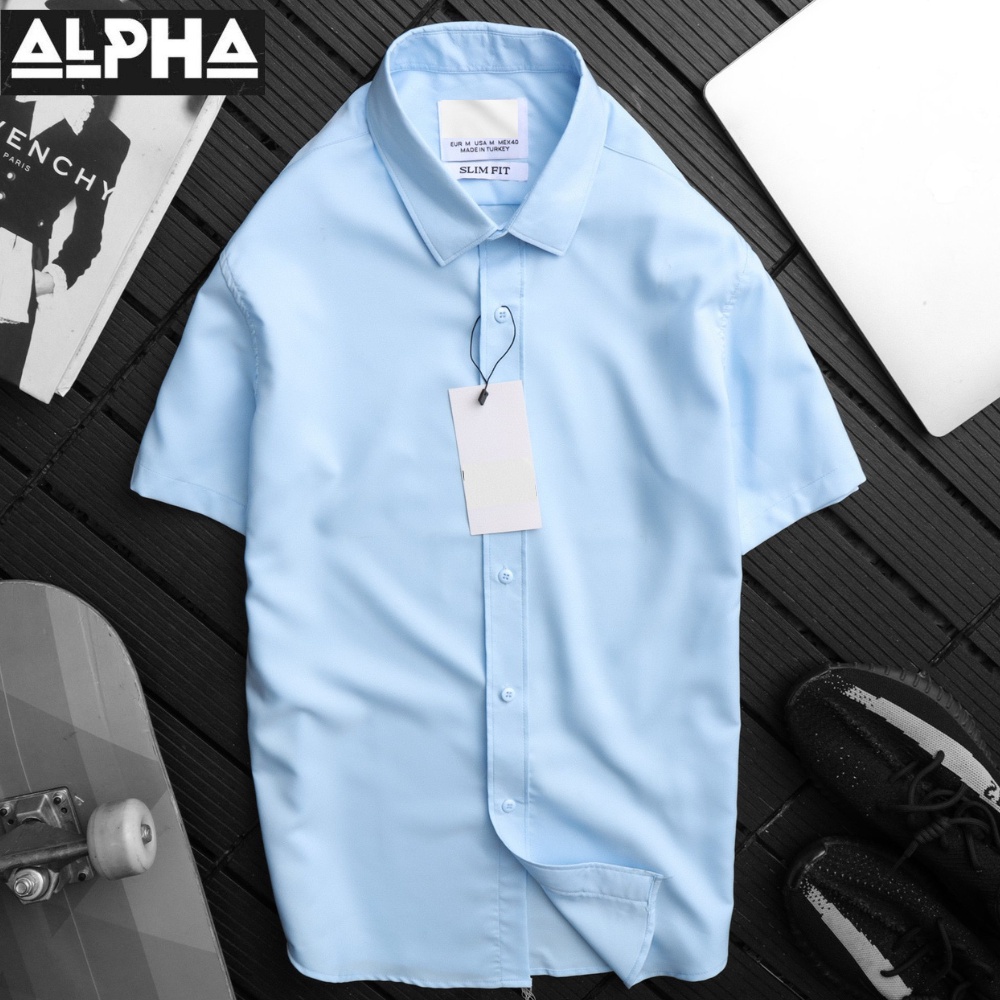 Áo sơ mi nam ngắn tay Xanh trơn GEN ALPHA form regular, vải lụa chéo đẹp hạn chế nhăn, màu sắc thanh lịch