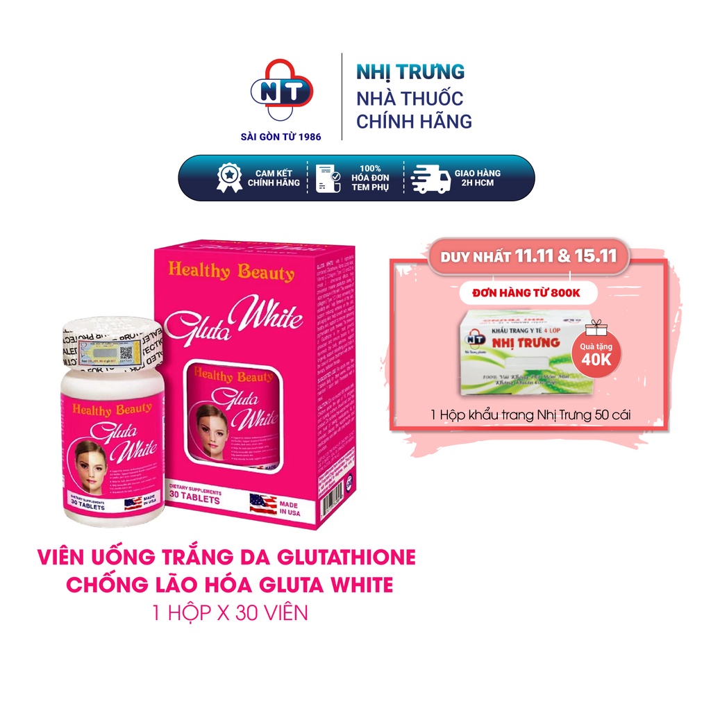 Viên uống trắng da glutathione chống lão hóa Gluta White 30 viên