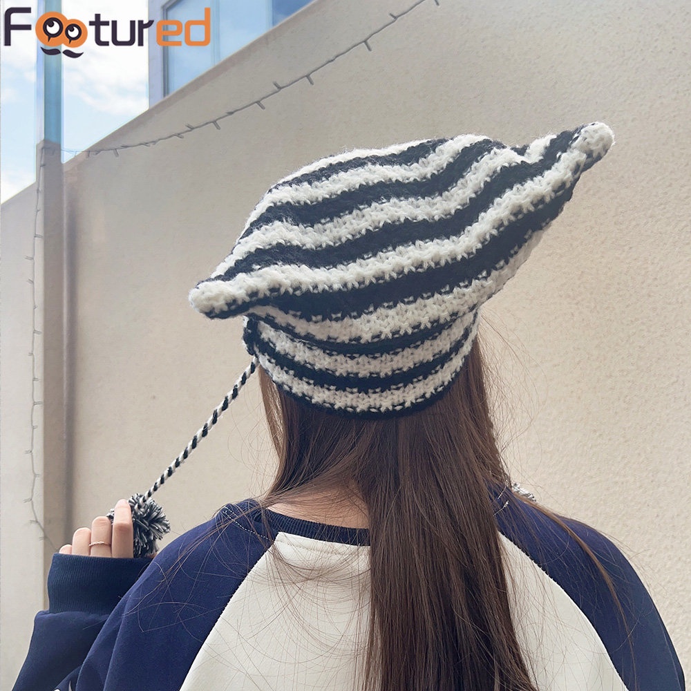 Mũ Beanie Slouchy Mềm Mại Dày Dặn Ấm Áp Hình Tai Mèo Thời Trang Cho Nữ