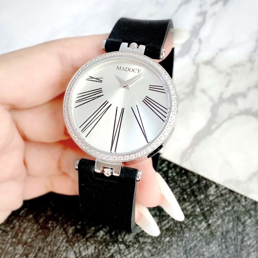 Đồng Hồ Nữ Madocy M81688 Dây Silicone Đen Silver 35mm