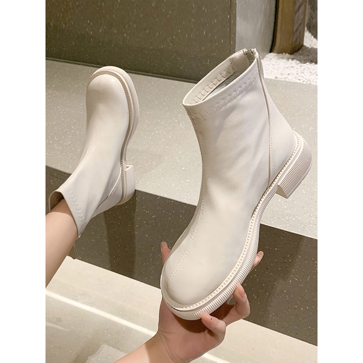 Women's short boots 2022 autumn and winter tall soft bottom Martin boots White Chelsea boots short tube bare boots DHTE
