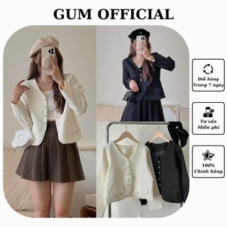 Áo khoác dạ Cardigan tiểu thư cao cấp GUM OFFICIAL, Áo dạ tweed dạ text kẻ chìm cúc ngọc cực thanh lịch sang trọng