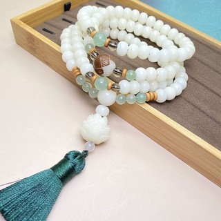 Ngọc trắng tự nhiên bồ đề hạt 108 vòng tay cặp đôi vòng cổ áo len dây chuyền