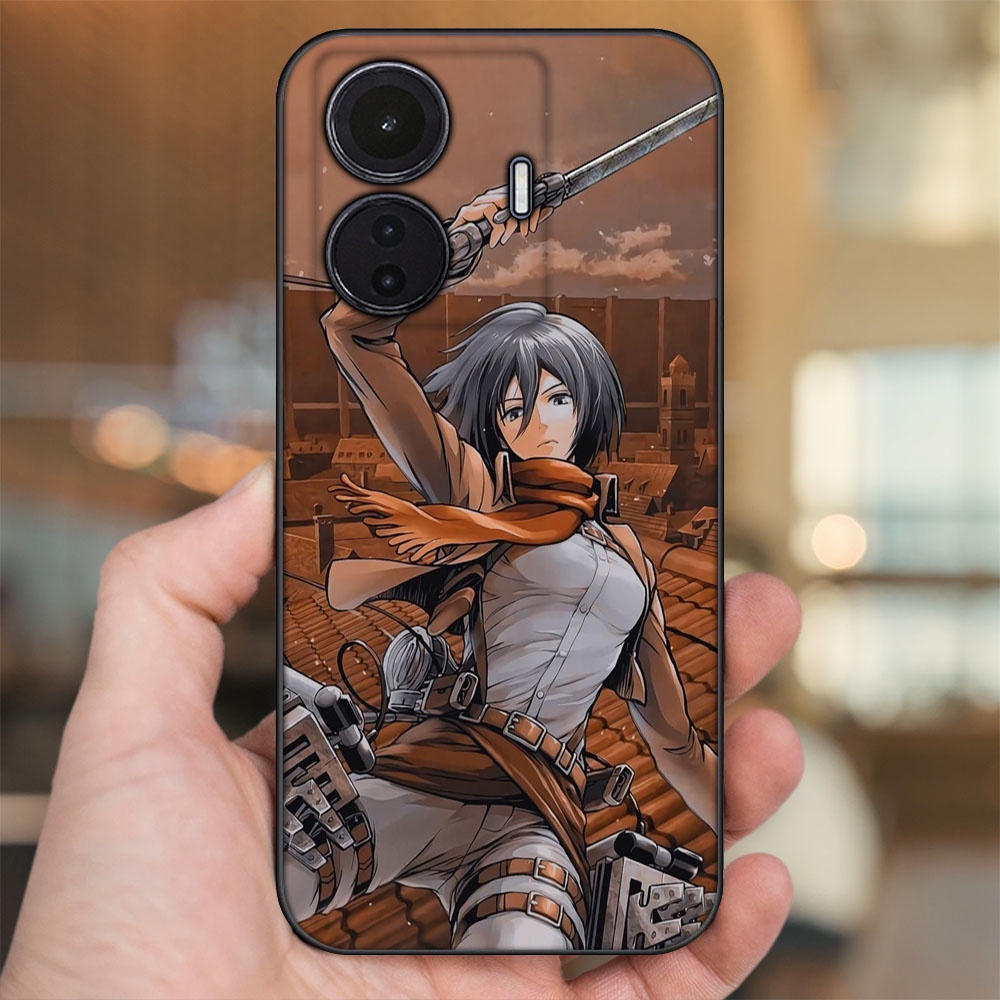 Ốp lưng Vivo T1 5G viền đen in hình Mikasa Ackerman Attack On Titan